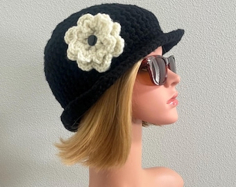 Sombrero de ala levantada, ELIGE TRES COLORES, sombrero de cubo de ganchillo, sombrero de ala enrollada, sombrero para el sol/lluvia, sombrero cloche, sombrero de flores, envío gratis, listo ahora.