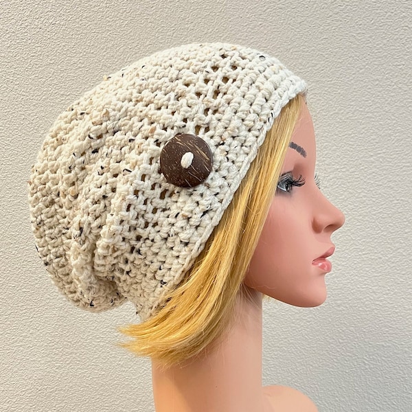 Tweedy slouchy beanie, ORIGINAL large size, READY to SHIP, optional button slouch, women's slouch hat, hipster hat, pick colors, free ship.