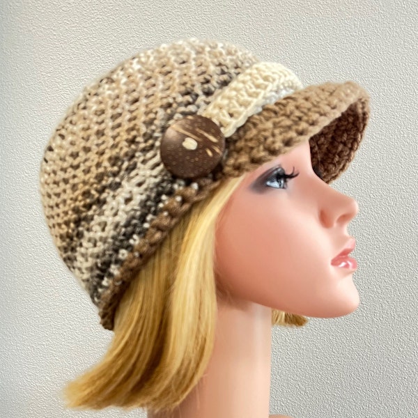 Crocheted newsboy hat, PICK Colors, READY to GO, newsboy cap, crocheted brim hat, women's billed cap, sun or rain brim hat, free shipping.