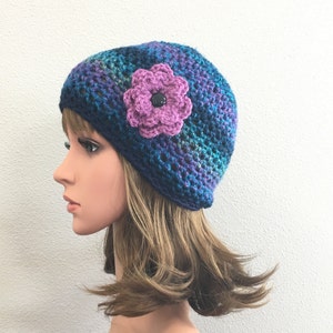 Skull cap beanie, PICK colors, simple flower beanie, basic flower hat, crochet skull cap, READY to ship, female flower cap. free shipping.