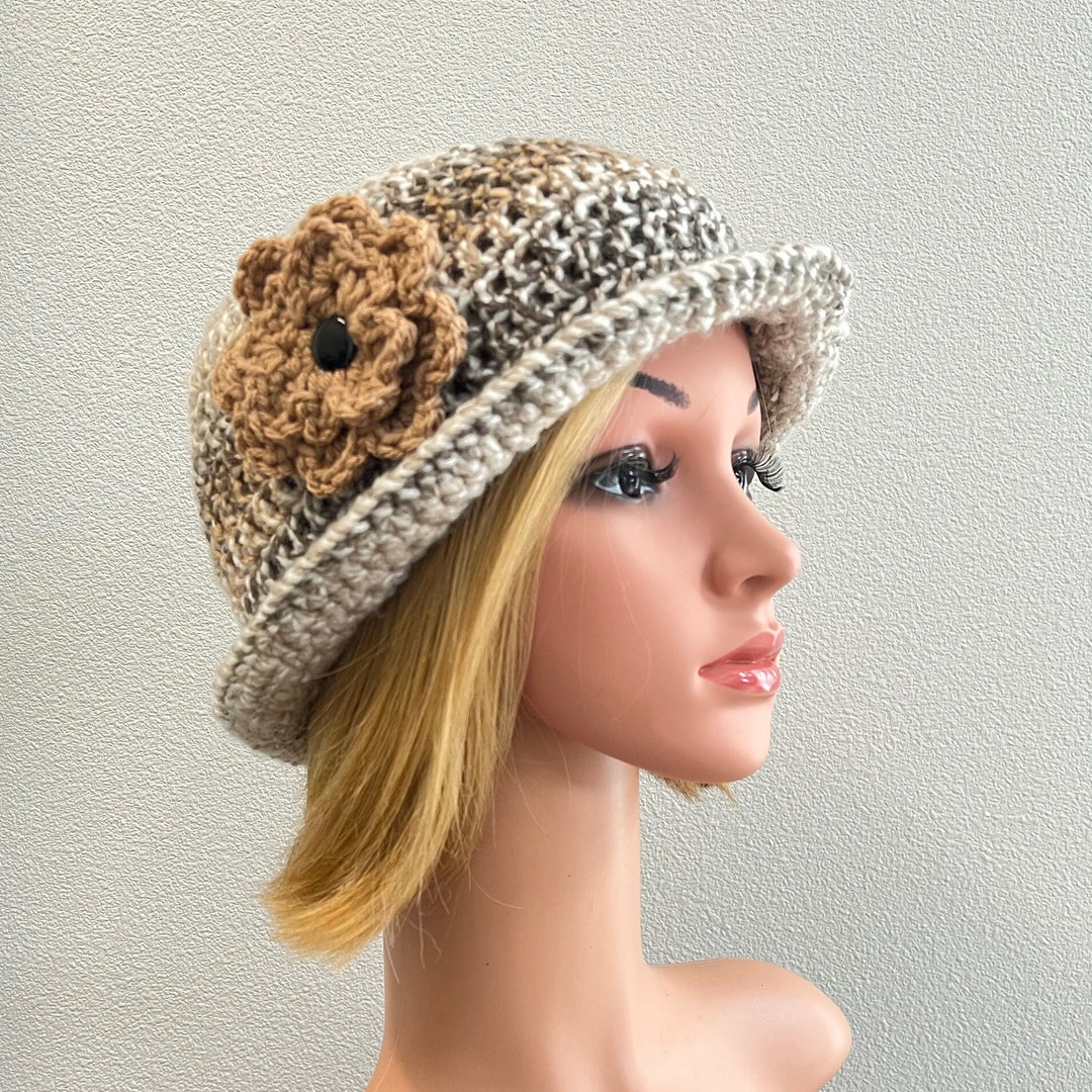 Tweedy Slight Turned up Brim Hat, Crochet Bucket Hat, Rolled Brim Hat ...
