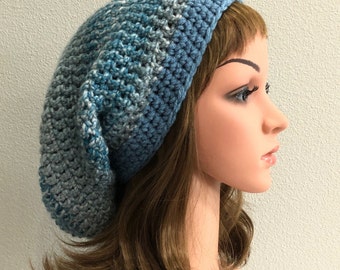 Extra LARGE,LONG slouchy beanie, PICK tweedy colors, ready to go, oversized slouch, crocheted large slouchy hat, contrasting band, free ship