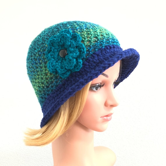 Rolled brim hat, PICK COLORS, crochet flower hat, bucket hat, cloche hat, flower hat, crochet beach hat, women's hat, sun hat, brimmed hat.