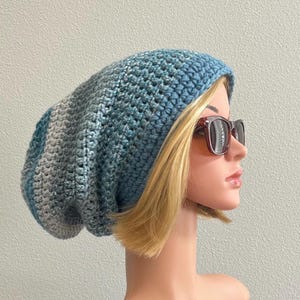Extra Long Crochet Slouchy Beanie: Tweedy Knit Hat with Contrasting Band, PICK COLORS, free shipping, ready to go.