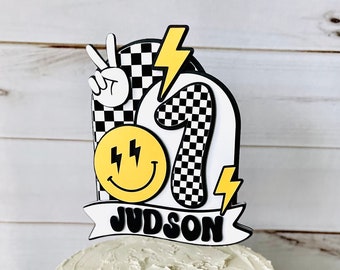 Smiley Face Cake Topper, Smiley Checkered Topper, Cool Dude Decor, Happy Dude Birthday