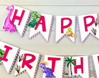 Girl Dino Banner, Dino Birthday, Girl Dino Decor, Dinosaur Birthday
