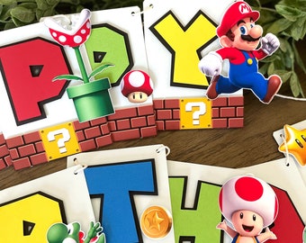 Bannière Super Mario, Mario Party, décoration d'anniversaire de Mario