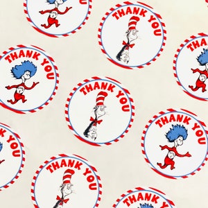 Cat in the Hat Stickers, Dr Seuss Stickers, Favor Stickers