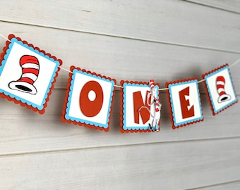 Cat in the Hat Birthday, Dr Seuss Banner, High Chair Banner, Dr Seuss Decorations