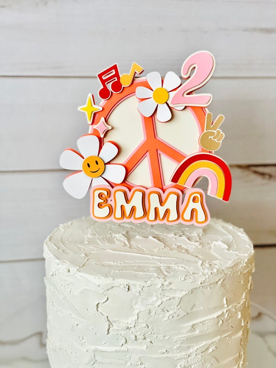 Two Groovy Hippie Cake Topper Goovy Decor Etsy