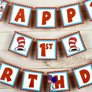 Cat in the Hat Birthday, Dr Seuss Birthday Banner, Dr Seuss Decorations