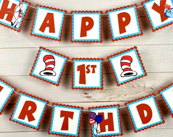 Cat in the Hat Birthday, Dr Seuss Birthday Banner, Dr Seuss Decorations