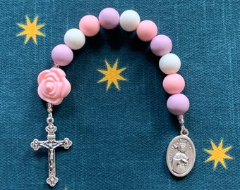 Pink, Purple, & White Silicone Saint Theresa of Avila Pocket Rosary • Chaplet • Tenner • Sensory Rosary