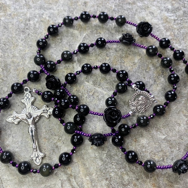 Black Rose and Obsidian Seven Sorrows Rosary • Our Lady of Sorrows Chaplet • Servite • Dolors