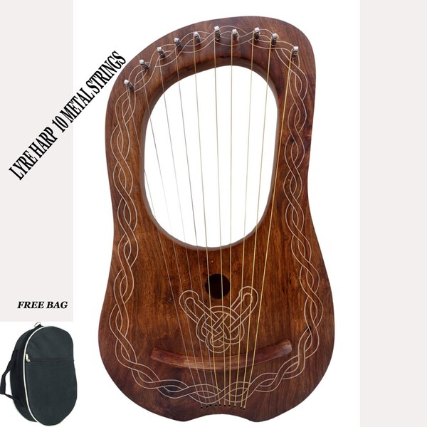 Lyre Harp 10 Metal Strings With Free Bag & Key + extra String + FREE SHIPPING