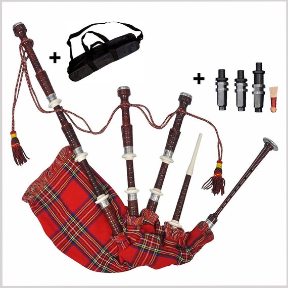 Scottish Highland Bagpipes Rose Wood Color Black Full Nickel Silver M FREE BAG 