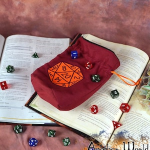 Burgundy and orange dice bag D20 Role Playing Dungeons and dragons