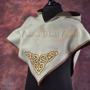 LARGE ADULT Brown and Gold Celtic knot embroidered hood Cowl Viking LARP