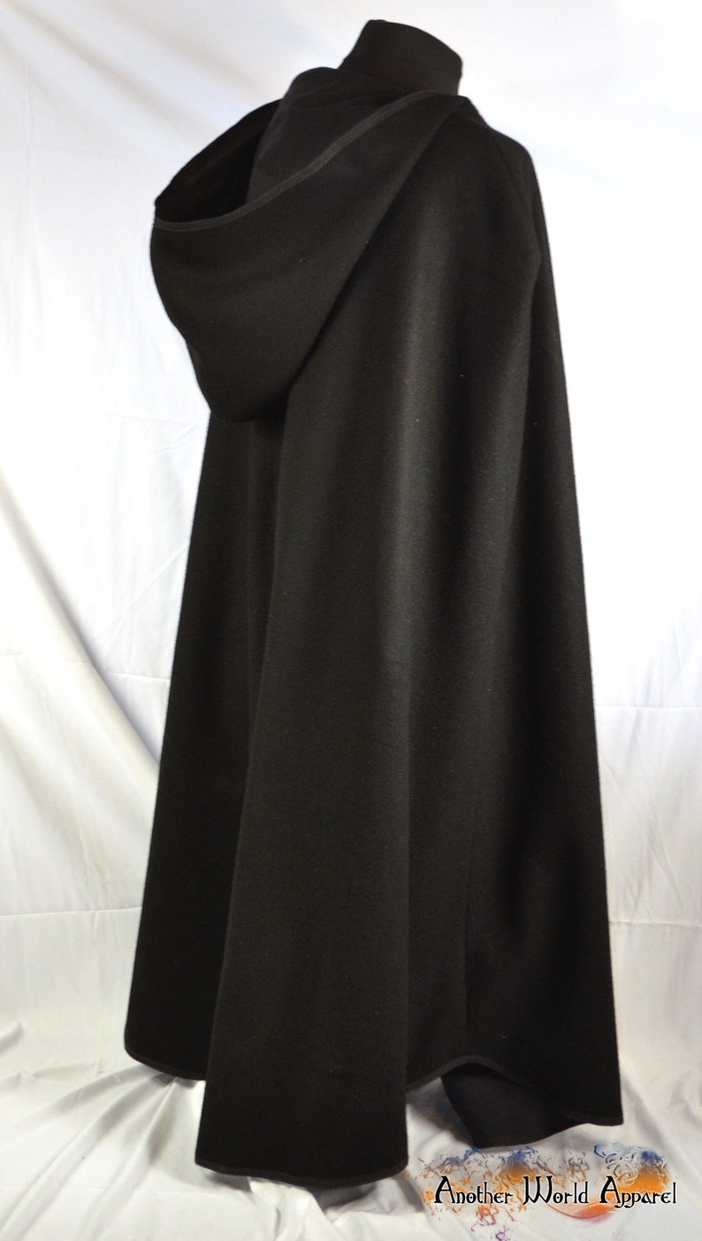 Plain Black Wool Hooded Cloak Cotton Lining and Silver Brooch LARP ...