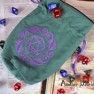 Teal and Purple D20 Drawstring Dice bag DnD Role Playing RPG