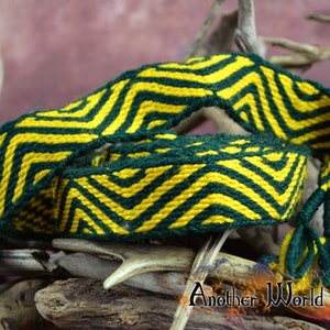 Green and Yellow Triangular wave tablet woven belt Viking LARP Medieval Costume cosplay