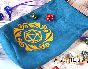 Teal Blue large dice bag role playing D20 DnD