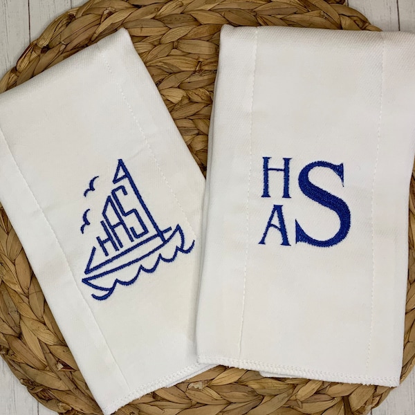 Sailboat Monogram Baby Burp Cloths - Monogrammed Baby Gift - Set of 2