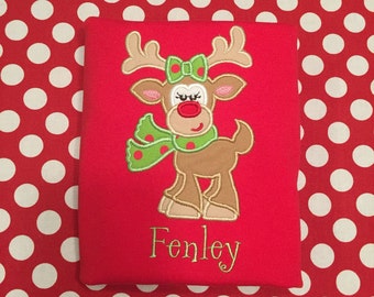 Reindeer Girl with Scarf/Christmas Name Shirt/Girl's Christmas Shirt