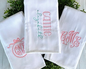 Set of 3 Baby Girl Monogrammed Burp Cloths