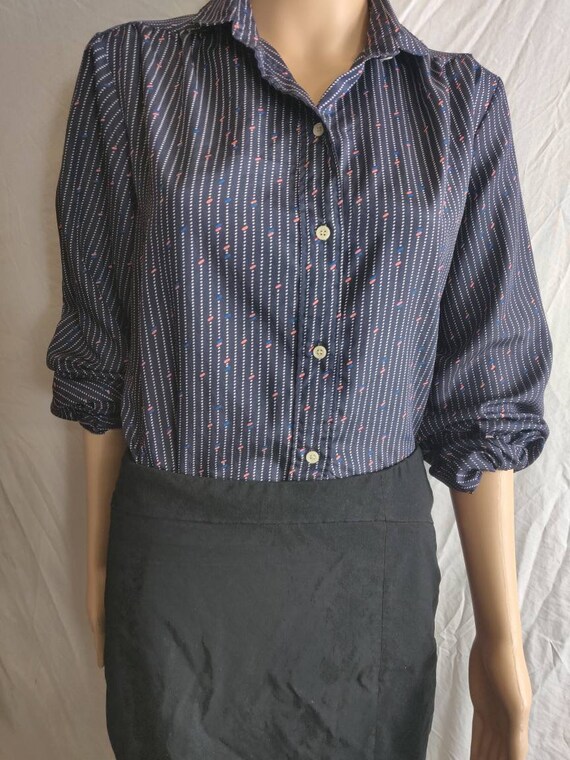 Vintage Blouse - Navy Size 14 vintage blouse - image 2