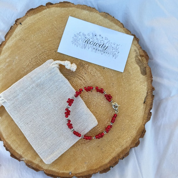 Red Bead Bracelet, Seed Beads, Hand Made Bracelet, Upcycled, Handmade Jewelry