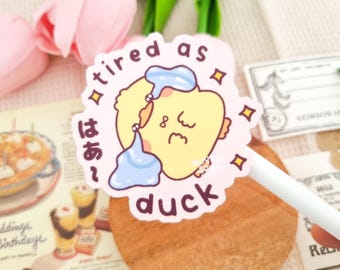 Funny Duck Sticker: 'Tired as Duck' Glitter Vinyl, Laptop Decal