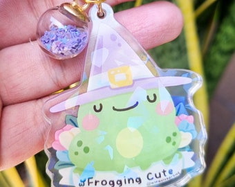 FROG WIZARD Acrylic Hologram Cute Charm Keychain by Winda Lee Draws