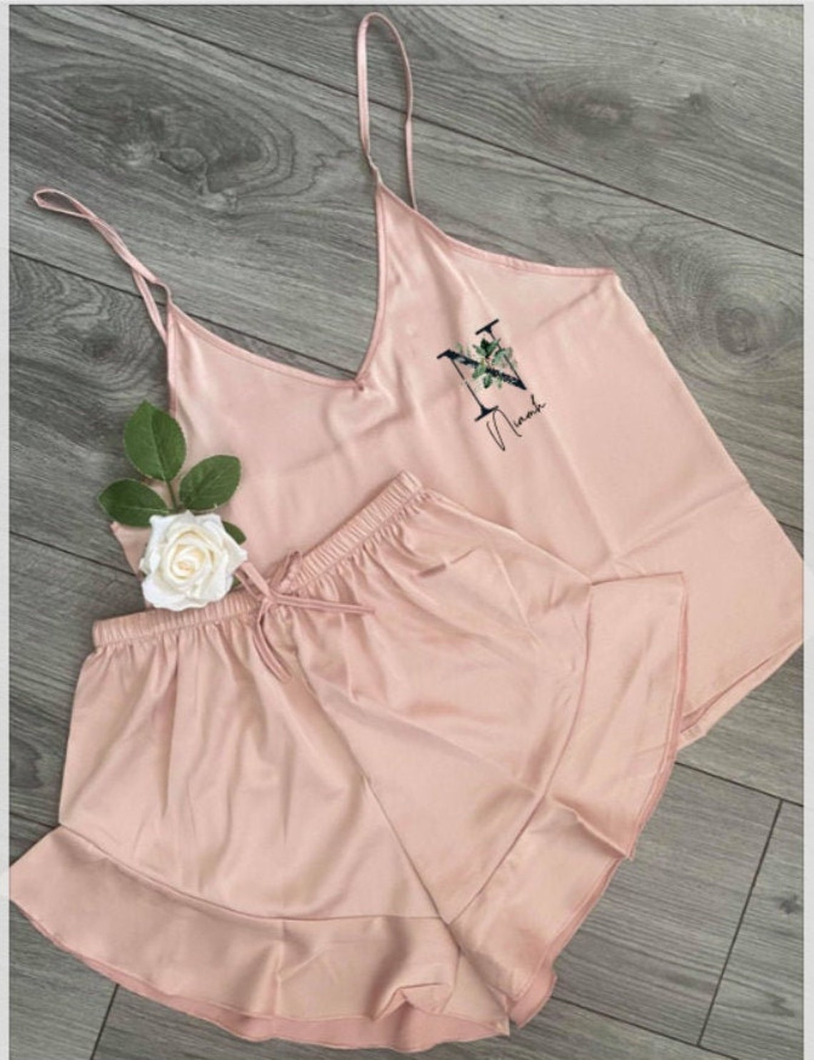 personalised satin ruffle cami set pjs/bridesmaid gifts/gift image 6