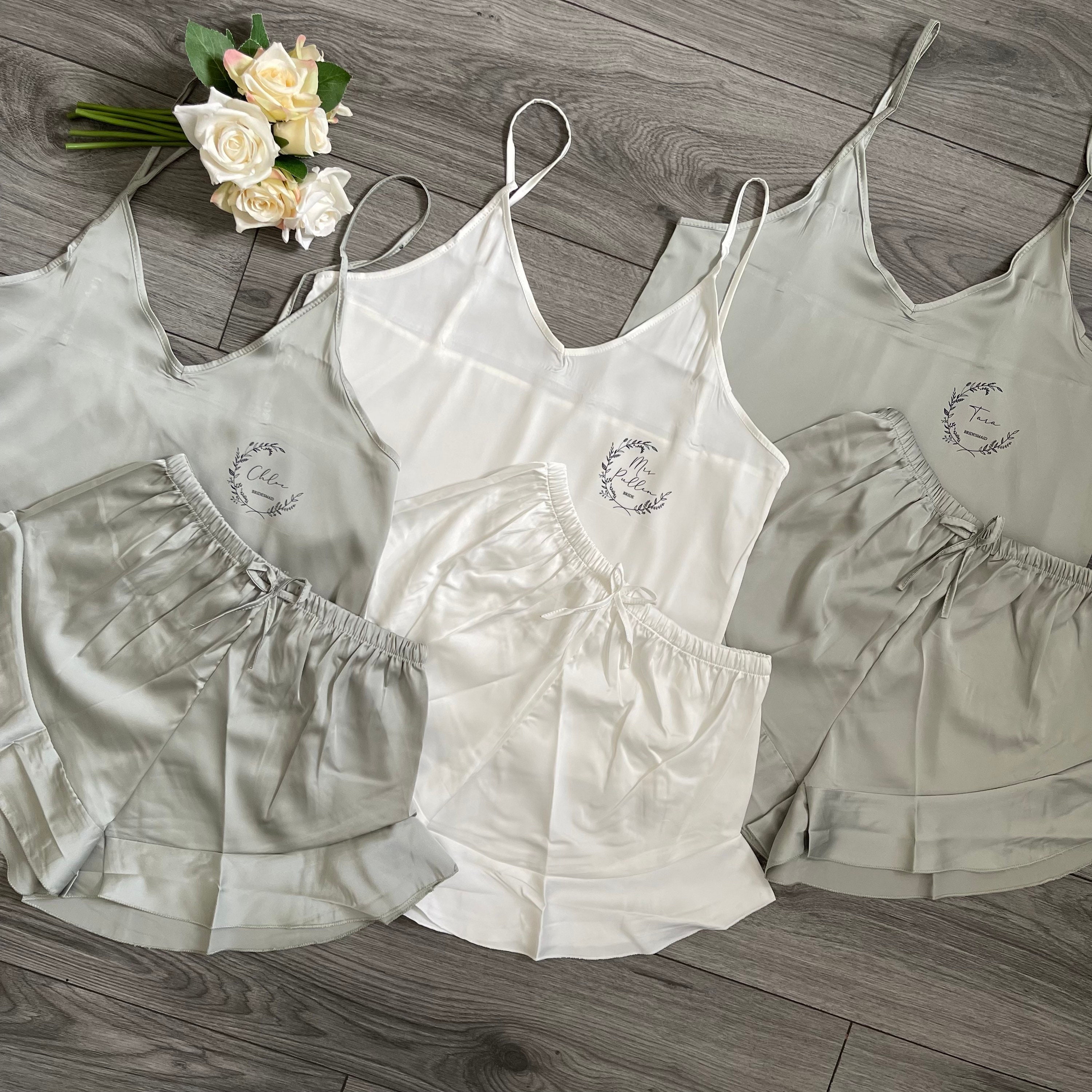 Satin Ruffle Cami Set/personalised 
