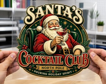 Santa's Cocktail Club PNG, Vintage Weihnachtsmann-Sublimationsdesign