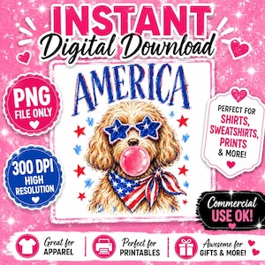 Patriotisk Cavapoo PNG, hund med solglasögon, sublimeringsdesign för den 4 juli (digital nedladdning)