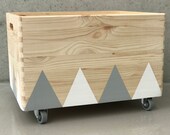 Wooden toy box rolling triangel Scandinavian design for Kid-Rooms - white grey