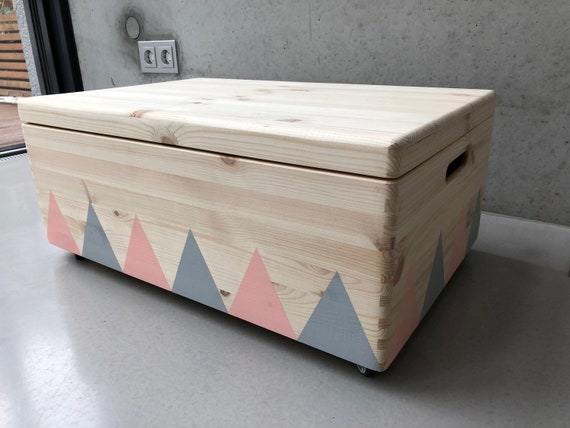 pink wooden toy chest