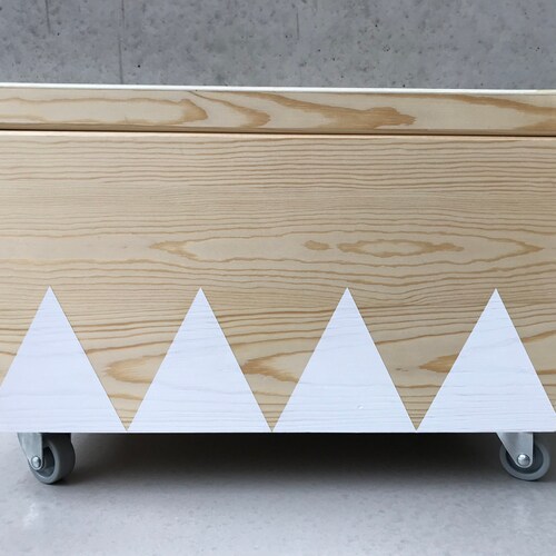Wooden Toy Box Wheels Triangle White Lid Etsy