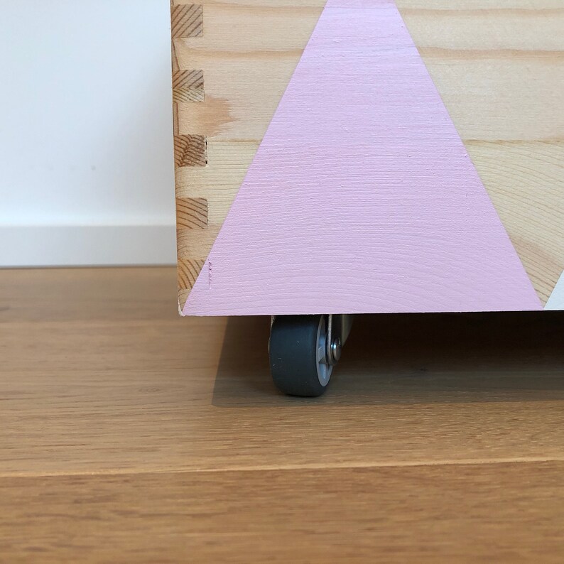 Wooden Toy Box Wheels Triangle White/pink Lid Etsy UK