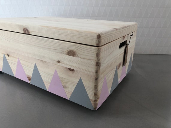 pink wooden toy chest