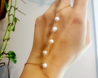 Geniue Five Pearl   Slave Bracelet Adjustable Hand Chain| 925 Sterling Silver