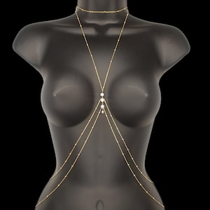 Four Pearl Double Strand Little Ball Adjustable Body Chain Belly Chain Necklace Choker Handcrafted 925 Sterling Silver