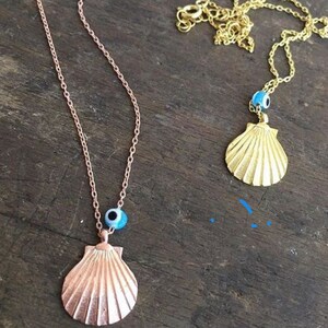 Seashell with Evil Eye Lucky Charm Good Luck Necklace 925 Sterling Silver