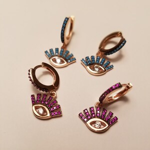 Massiv 925 Sterling Silber Zirkonia Evil Eye mit Wimpern Ohrringe