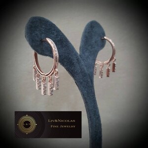 Gold Zirconia Bar Earring Hoop Over Genuine 925 Sterling Silver