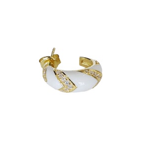 Chevron blanc lune avec goujon de boucle d'oreille en zircon cubique transparent | Argent 925