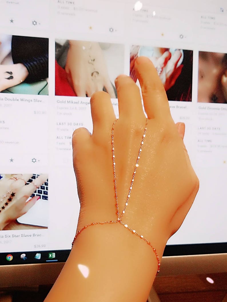 Cubic Chain Slave Bracelet Hand Chain Over 925 Sterling Silver