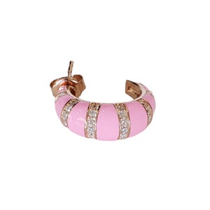 Purple Neon  Striped Earring With  White Cubic Zircon  Hoop Stud| 925 Sterling Silver